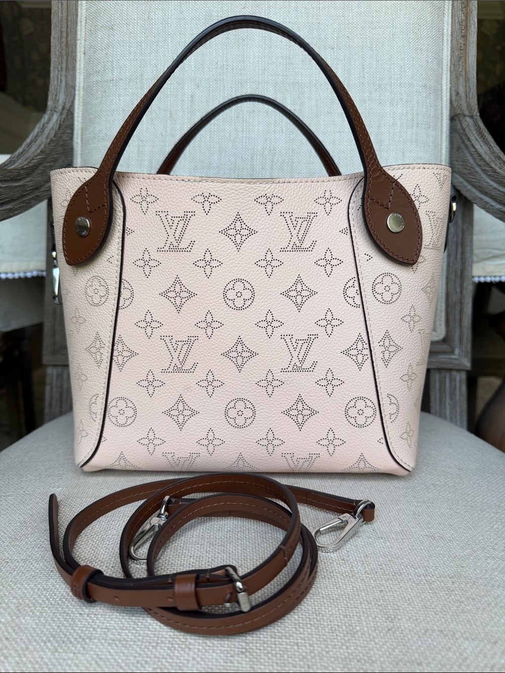 Louis Vuitton Light Pink Perforated Monogram Tote with Brown Trim